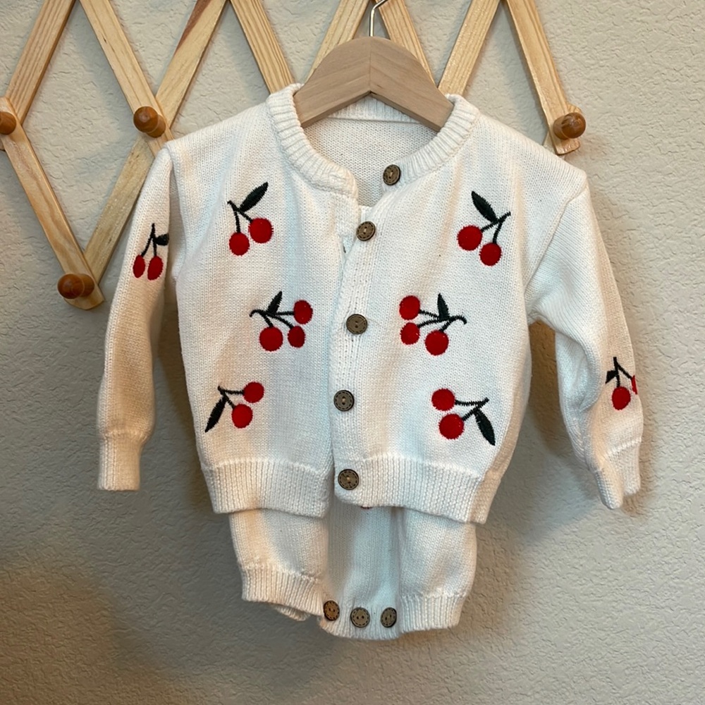 Mini Ollie Cherry Knit Romper Set